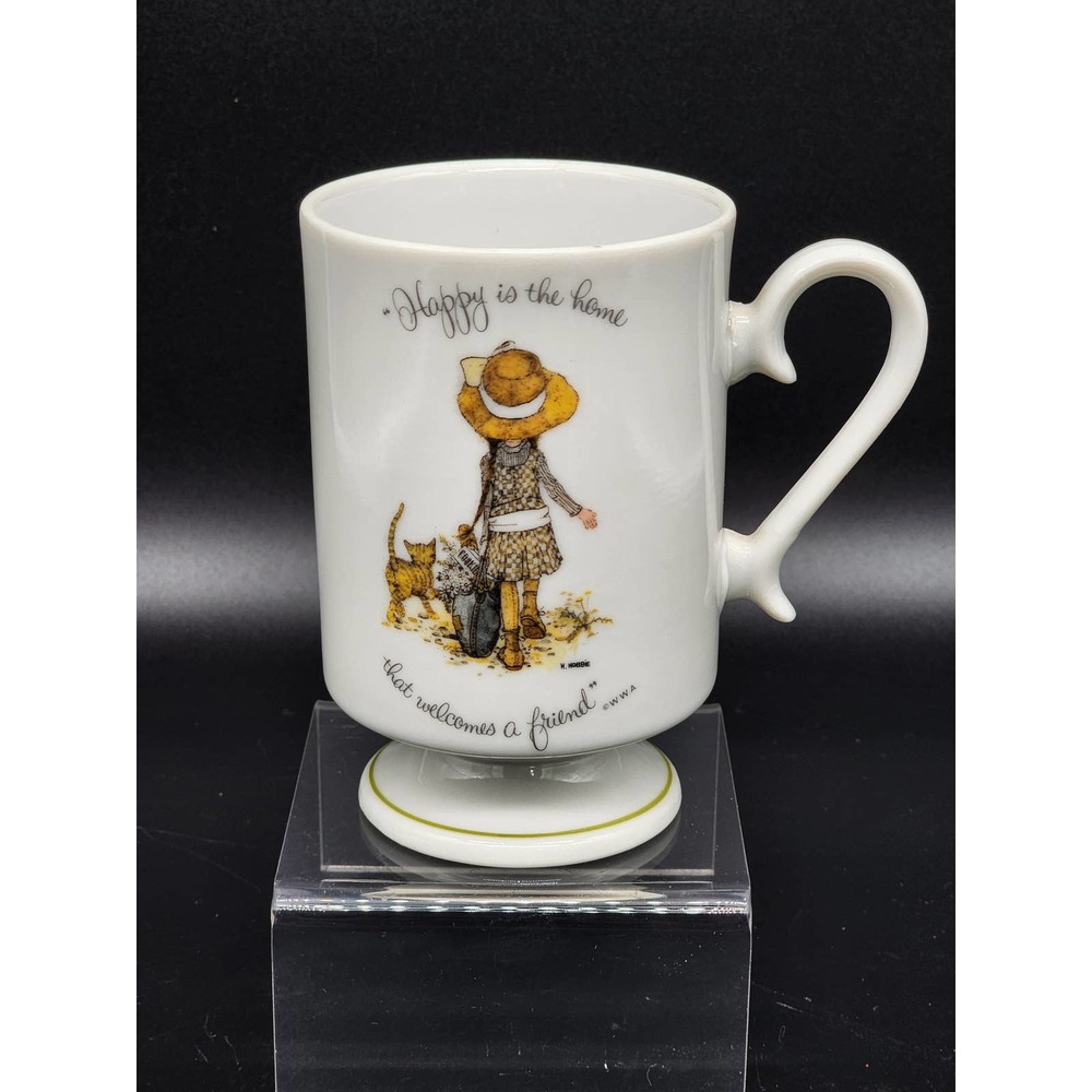 Vintage Holly Hobbie Footed Mug, Happy is the Home that Welcomes a Friend, 1973